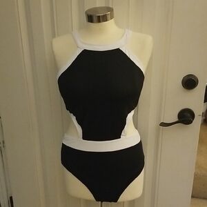 Black and White Cutout Swimsuit